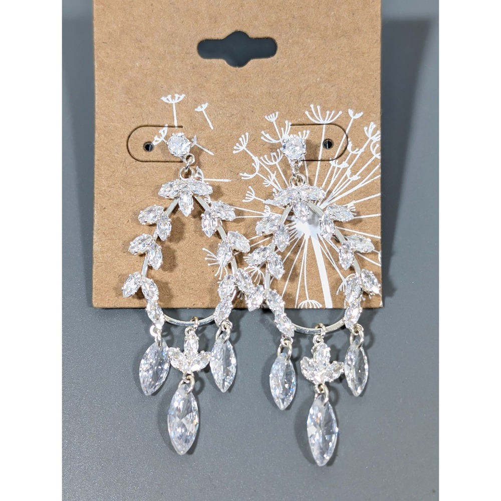 Sparkly Marquise Leaf Chandelier CZ‎ Earrings - Wedding Bridal NWT